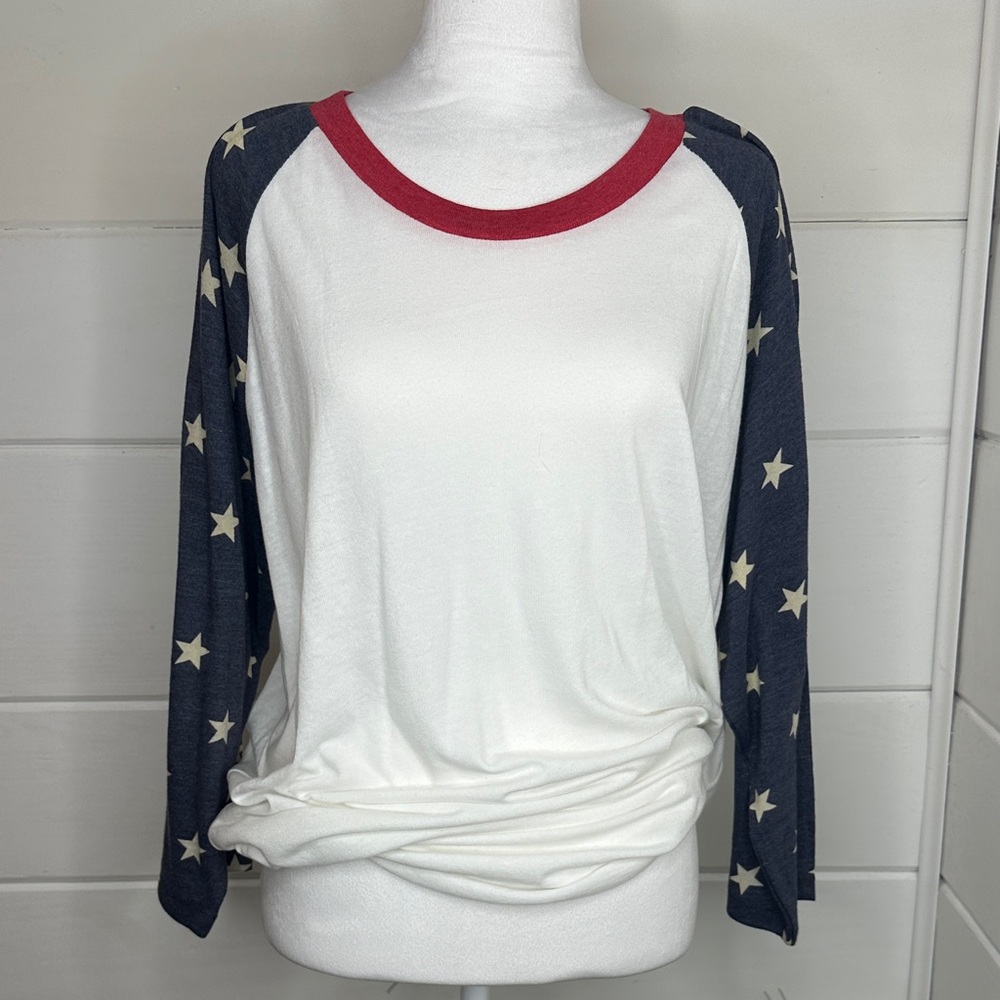 Alternative Star Sleeve Long Sleeve Tee - White and Blue
